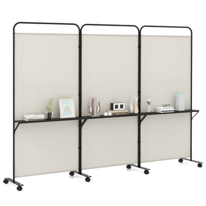 3-Panel 188cm Rolling Privacy Screen Folding Room Divider-White