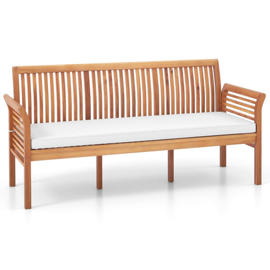 3-Person Porch Bench with High Backrest and Seat Cushion-White