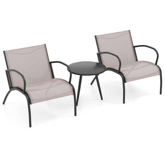 3 Piece Patio Chair Set Metal Aluminum Wide Armchair and Table Set-Light Grey