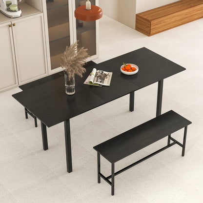 3-Piece 160cm Dining Table Set for 4-6 with 2 Benches-Black