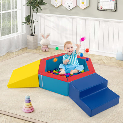3-Piece Baby Foam Climbing Blocks Set with Ball Pit and Balls-Multicolor