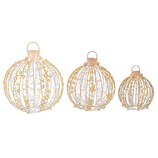 3 Pieces Christmas LED Ball Lights with 30 Cable Ties for Tree Lawn Garden-Golden