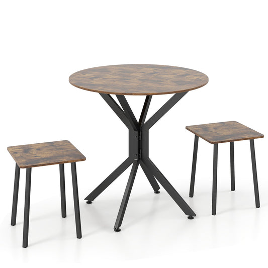 3-Pieces Drop Leaf Dining Table Set in Rustic Brown