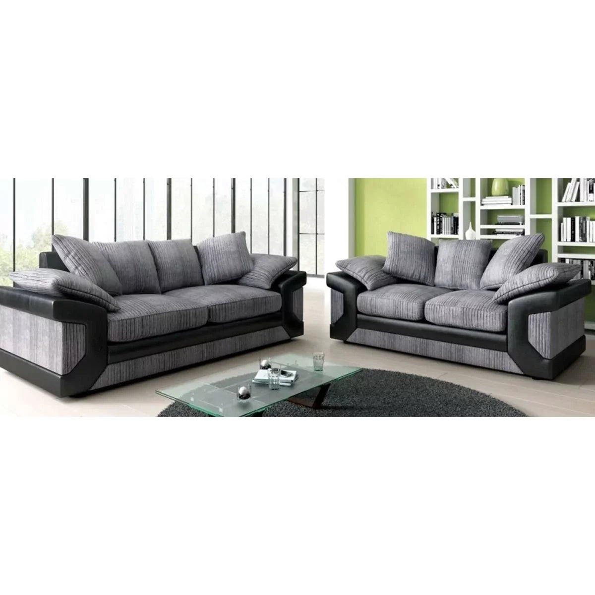 Swansea Jumbo Cord 3 Seater and 2 Seater Sofa Set - Brown and Beige