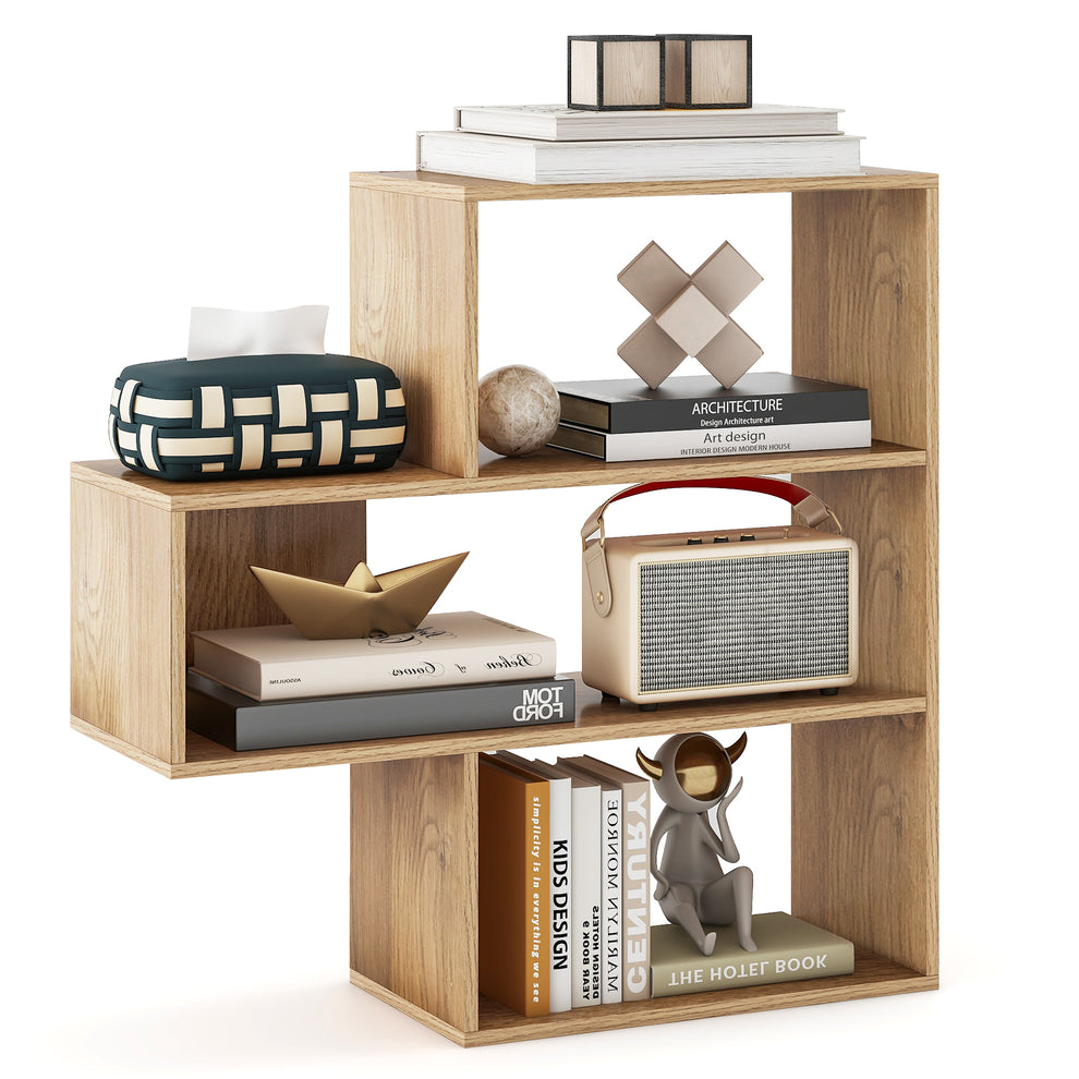 3-tier Bookshelf Irregular Open Back Bookcase with 3 Cubes Free-standi ...