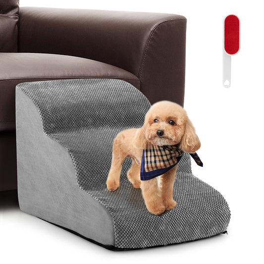 3 Tier Foam Dog Ramp with Gentle Slope Surface-Grey