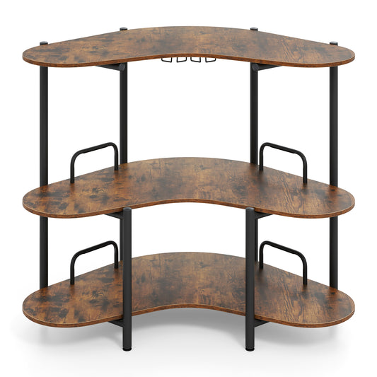 3-Tier Home Bar Unit with Stemware Racks and Storage Shelves-Rustic Brown