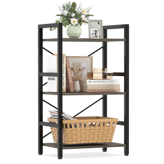 3-Tier Industrial Bookshelf with Metal Frame in Oak