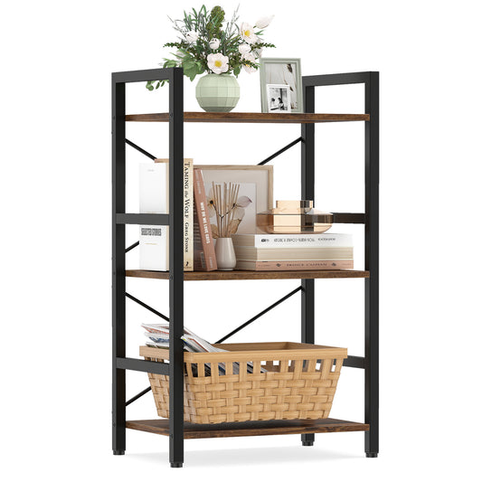 3-Tier Industrial Bookshelf with Metal Frame in Rustic Brown