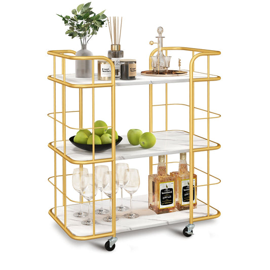 3-Tier Rolling Buffet Serving Cart in Golden