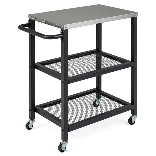 3-Tier Rolling Grill Cart in Black