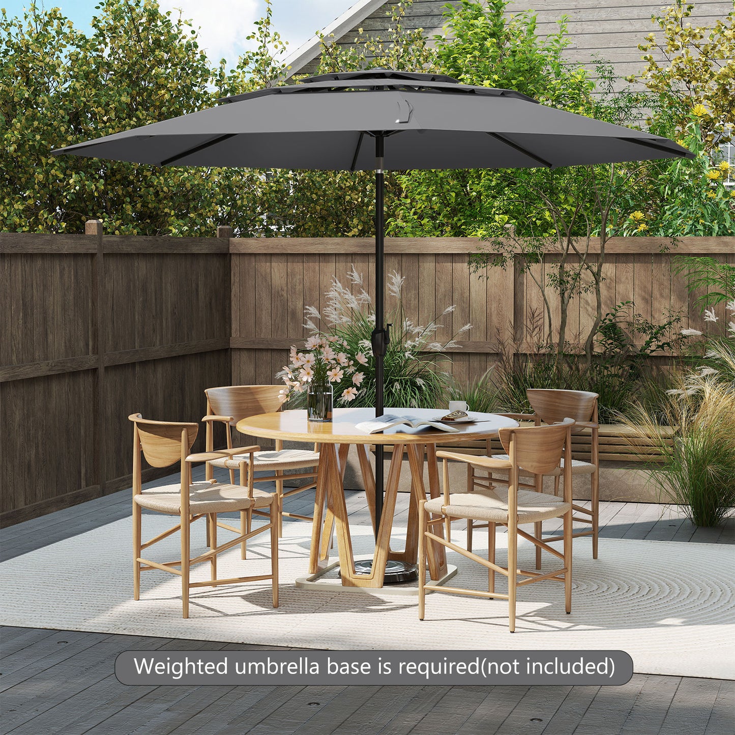 295 cm 3-tier Vented Patio Large Market Table Umbrella with Push Button Tilt-Grey