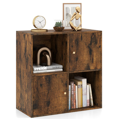 3-Tier Bookshelf with Dual Anti-Tipping Kits and 2 Cabinets-Rustic Brown