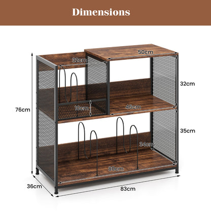 3-Tier Record Player Stand with Vinyl Storage and 3 Removable Dividers-Brown