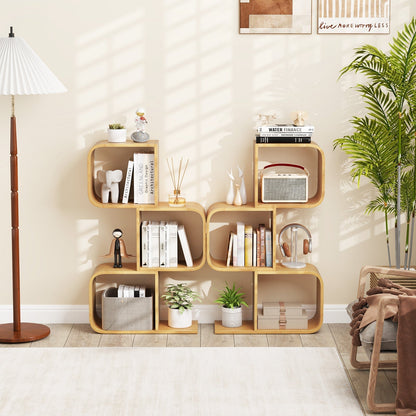 3-Tier S-Shaped Bookcase with 3 Open Cubes for Living Room-Natural