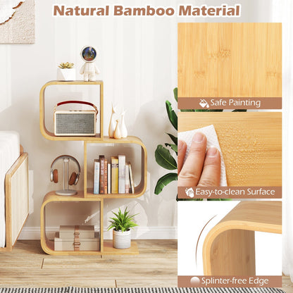 3-Tier S-Shaped Bookcase with 3 Open Cubes for Living Room-Natural