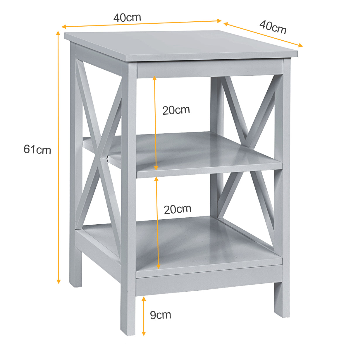 3-Tier Wooden Side table / Bedside Table -Grey