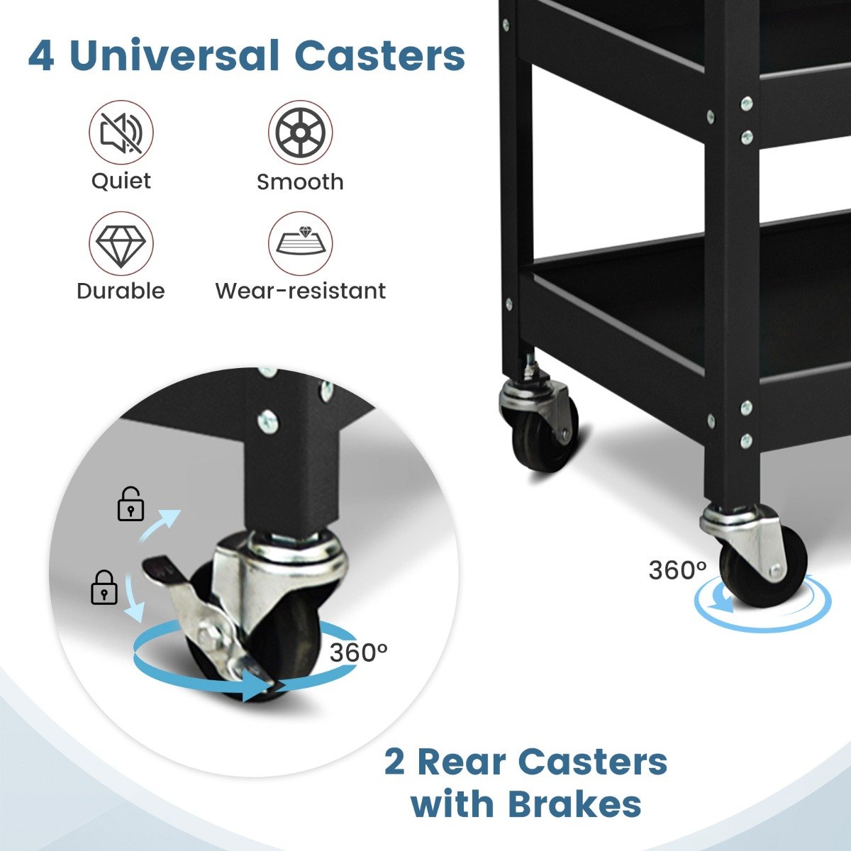 3-Tray Rolling Utility Cart Tool Organiser Trolley