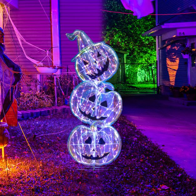 3.4 Ft  Light up Stacked Pumpkins Halloween Decorations for Porch and Party