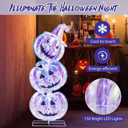 3.4 Ft  Light up Stacked Pumpkins Halloween Decorations for Porch and Party