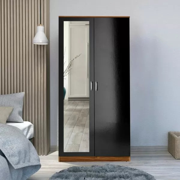 2 Door Wardrobe With Mirror With Large Cupboard Storage - 3 Colours