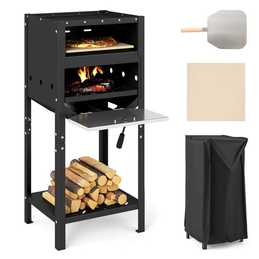 30 cm Outdoor Pizza Oven Pizza Peel and Oxford Cloth Cover-Black