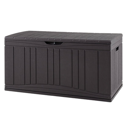 300 L Patio HDPE Storage Container with Gas Struts and Lockable Lid-Brown