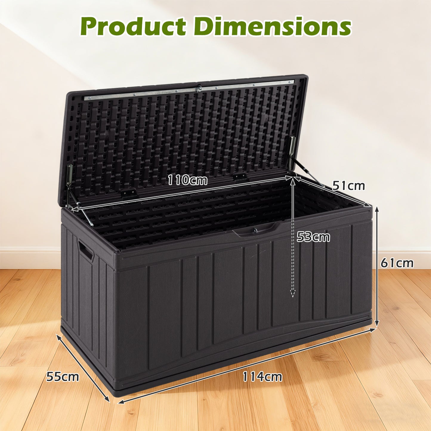 300 L Patio HDPE Storage Container with Gas Struts and Lockable Lid-Brown