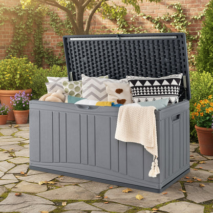 300 L Patio HDPE Storage Container with Gas Struts and Lockable Lid-Grey