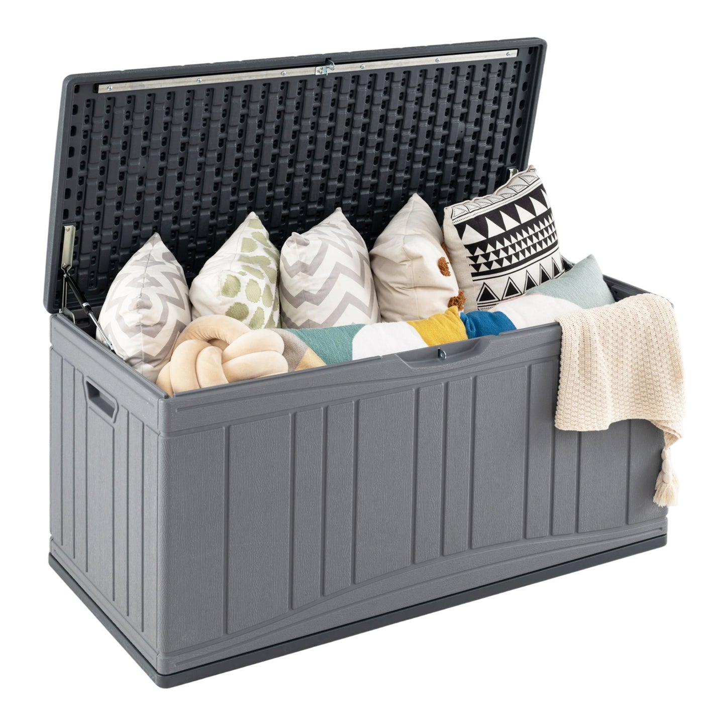 300 L Patio HDPE Storage Container with Gas Struts and Lockable Lid-Grey