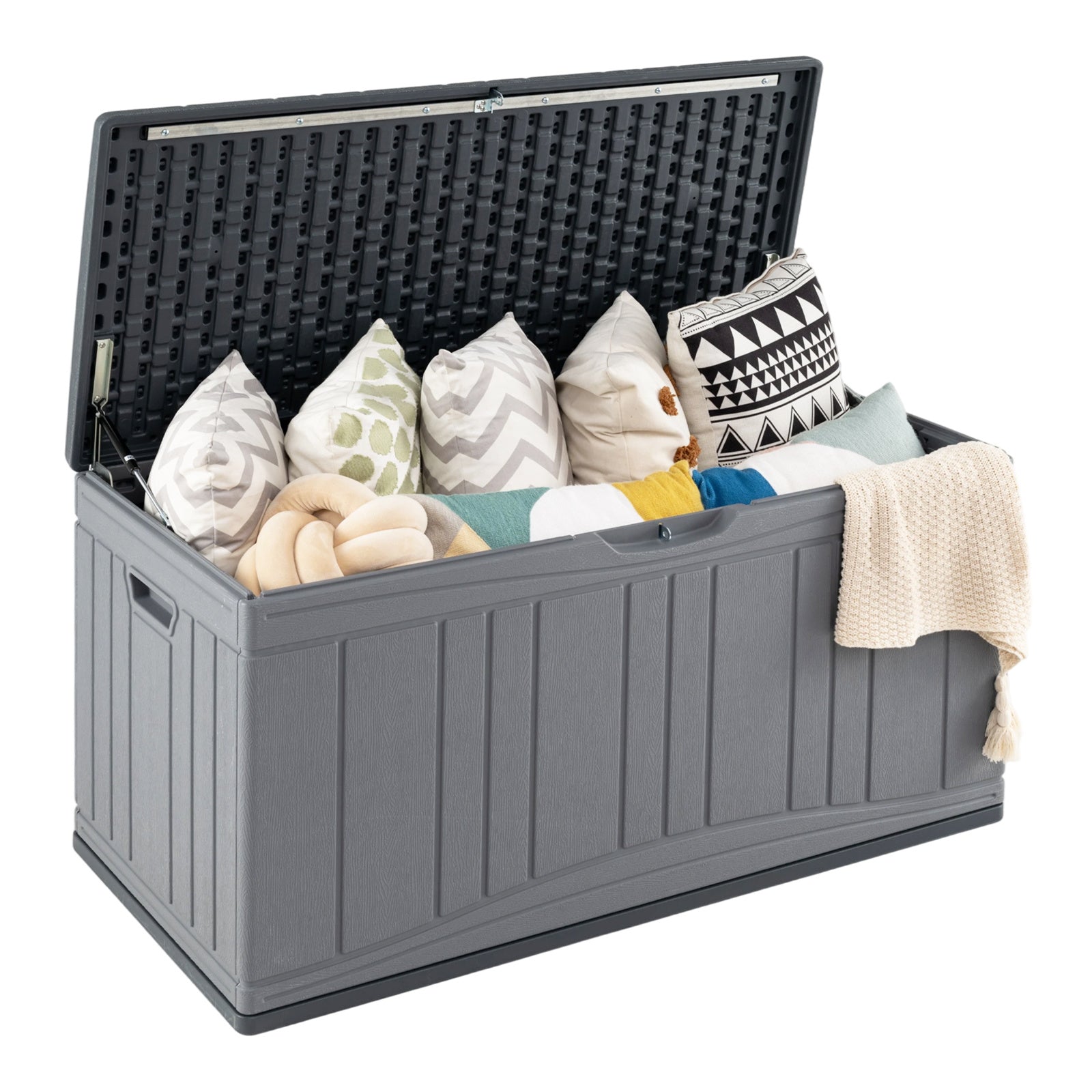 300 L Patio HDPE Storage Container with Gas Struts and Lockable Lid-Grey