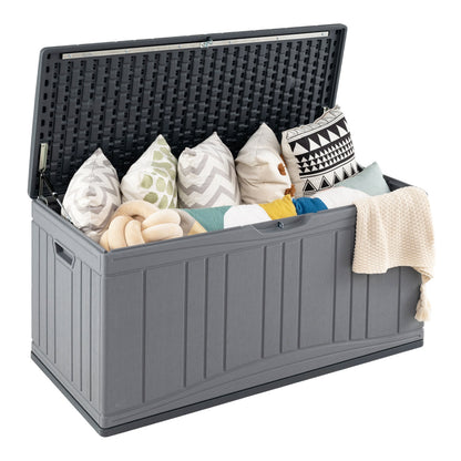 300 L Patio HDPE Storage Container with Gas Struts and Lockable Lid-Grey