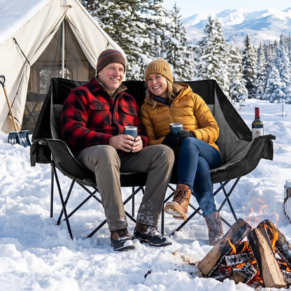 300 kg Heavy Duty Heated Double Camping Chair with 4 Heating Zones and 3 Heat Levels-Black