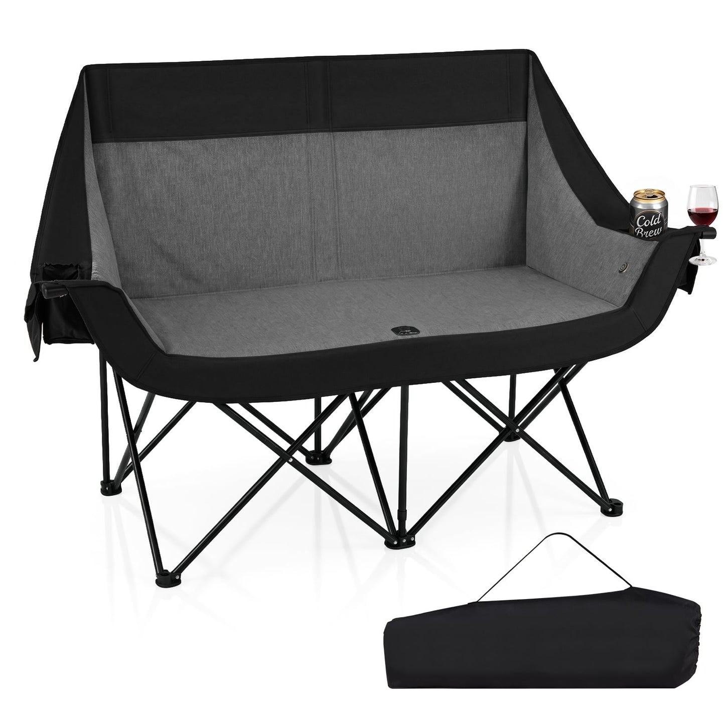 300 kg Heavy Duty Heated Double Camping Chair with 4 Heating Zones and 3 Heat Levels-Black