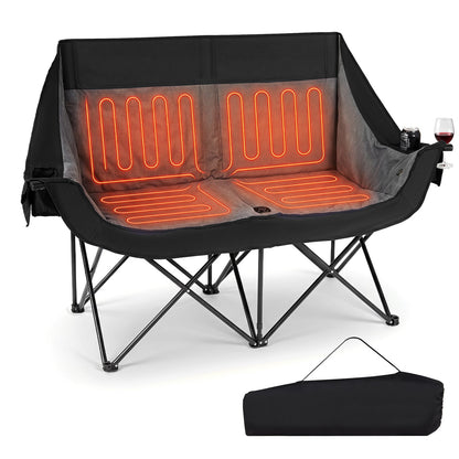 300 kg Heavy Duty Heated Double Camping Chair with 4 Heating Zones and 3 Heat Levels-Black