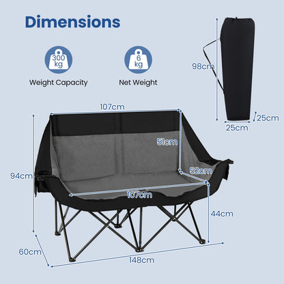 300 kg Heavy Duty Heated Double Camping Chair with 4 Heating Zones and 3 Heat Levels-Black