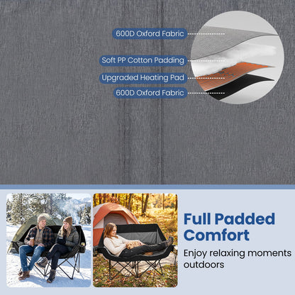 300 kg Heavy Duty Heated Double Camping Chair with 4 Heating Zones and 3 Heat Levels-Black