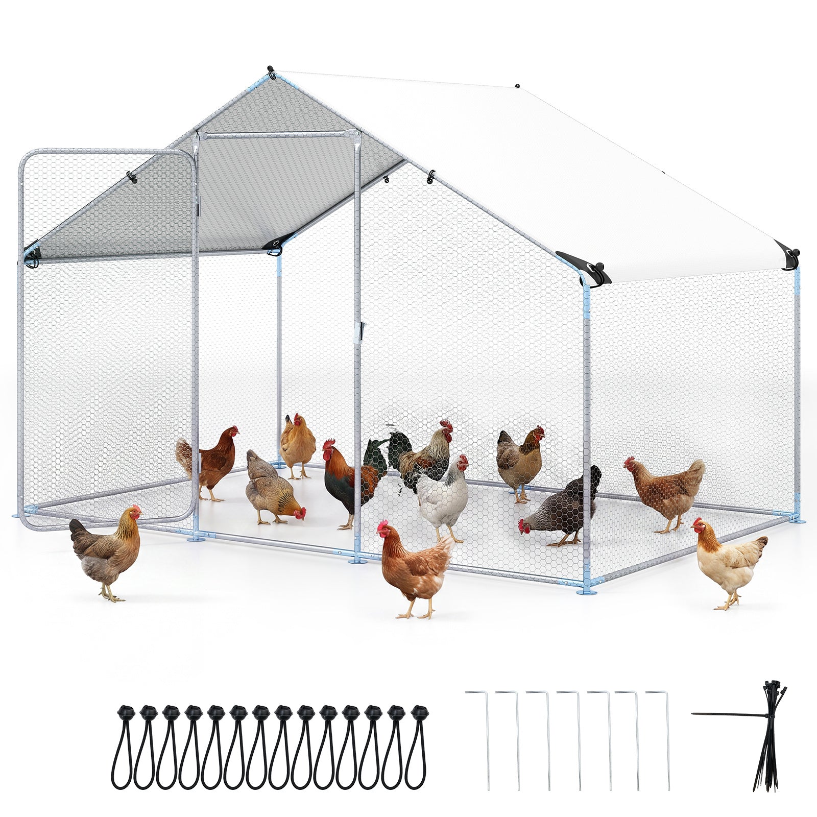 300 x 203 x 202 CM Walk-in Chicken Run with Waterproof Cover for Backyard