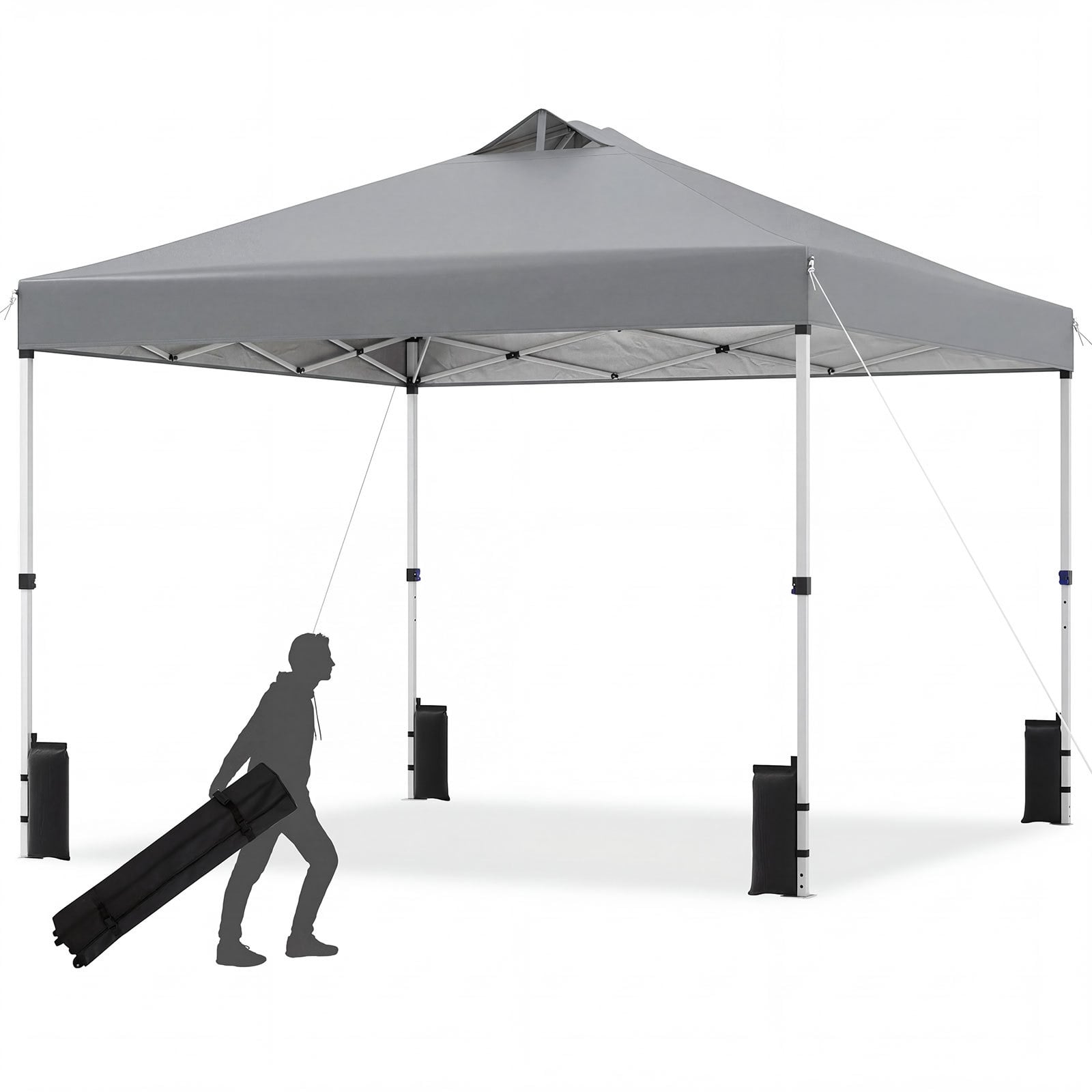 300 x 300 cm Pop up Canopy Tent 1 Person Easy Setup Gazebo Shelter with 1 Button Push-Grey