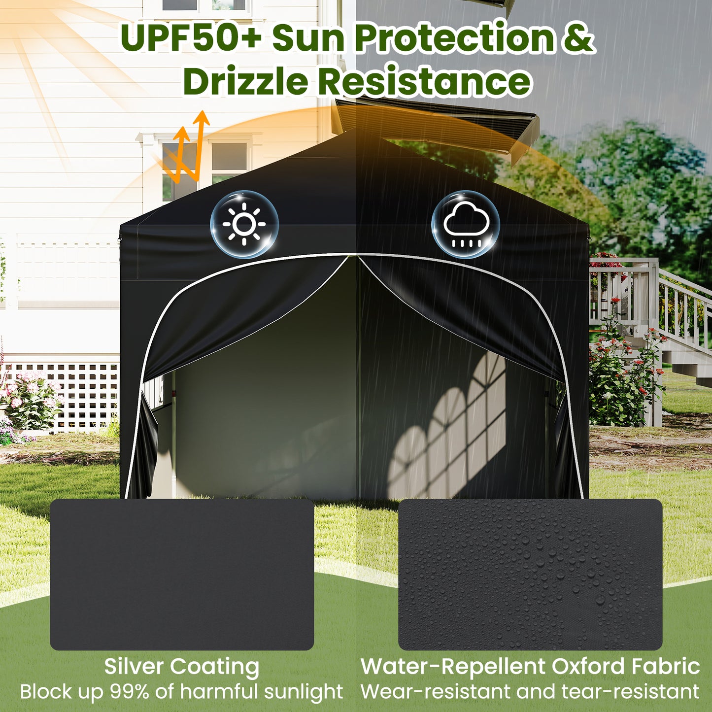 300 x 300 cm Pop up Canopy Tent with 4 Removable Sidewall and Wheeled Bag-Black