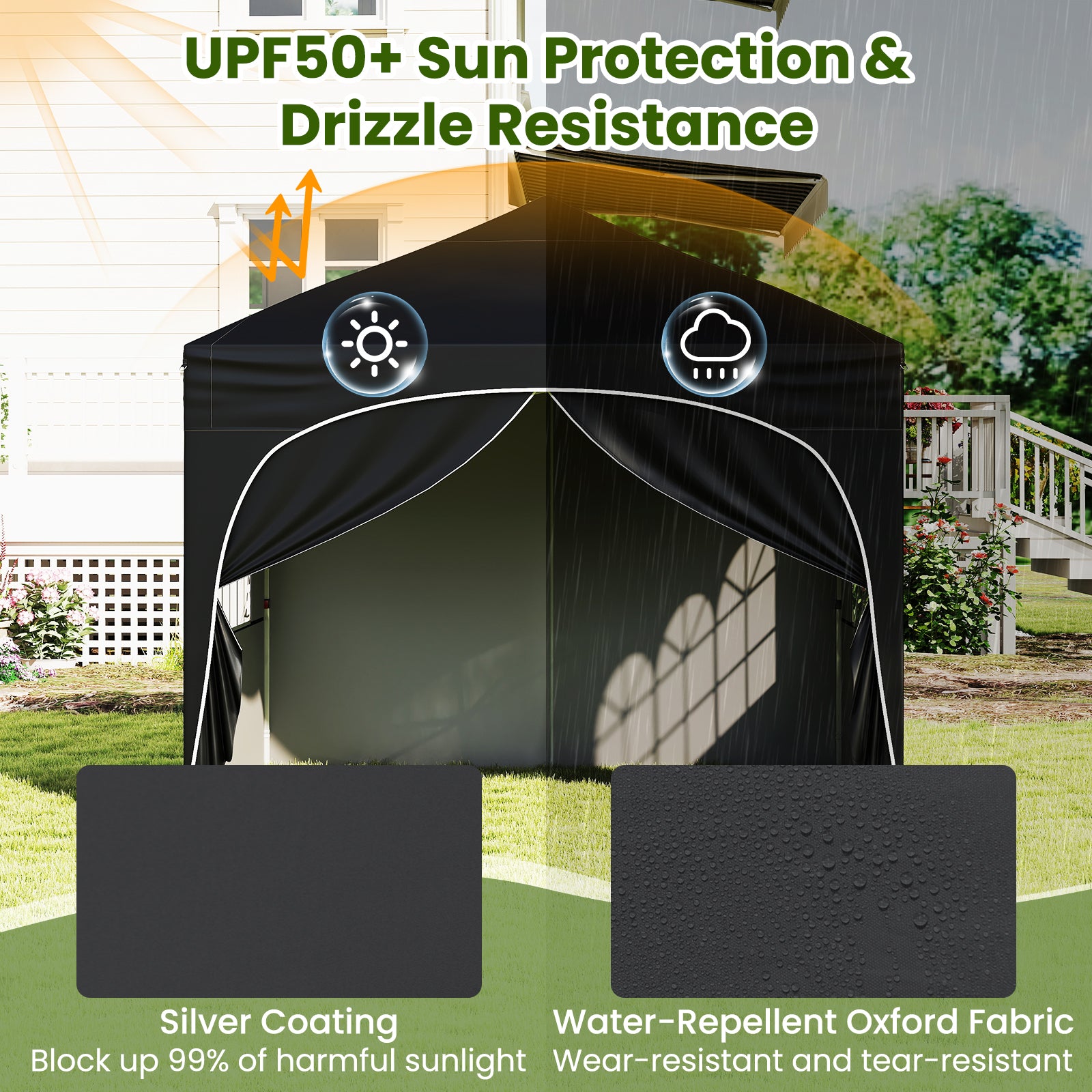 300 x 300 cm Pop up Canopy Tent with 4 Removable Sidewall and Wheeled Bag-Black