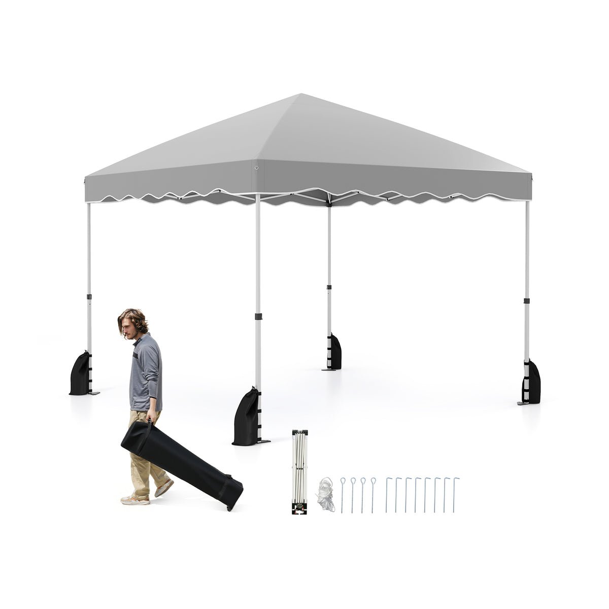 300 x 300 cm Pop up Canopy Tent with Wheeled Bag-Grey