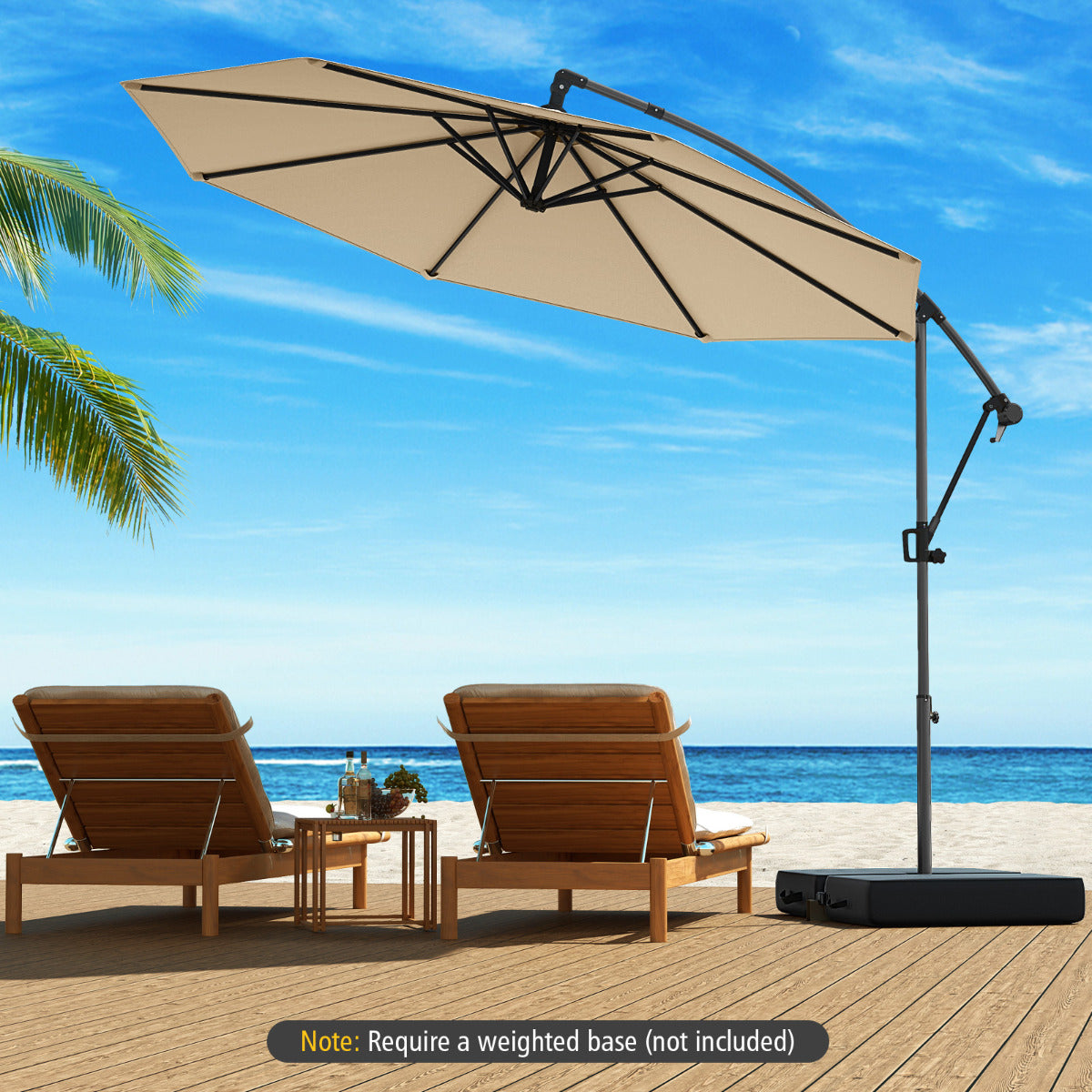 300 cm Offset Hanging Umbrella with Base-Beige