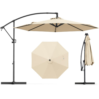 300 cm Offset Hanging Umbrella with Base-Beige