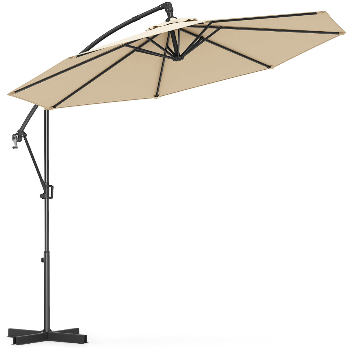 300 cm Offset Hanging Umbrella with Base-Beige