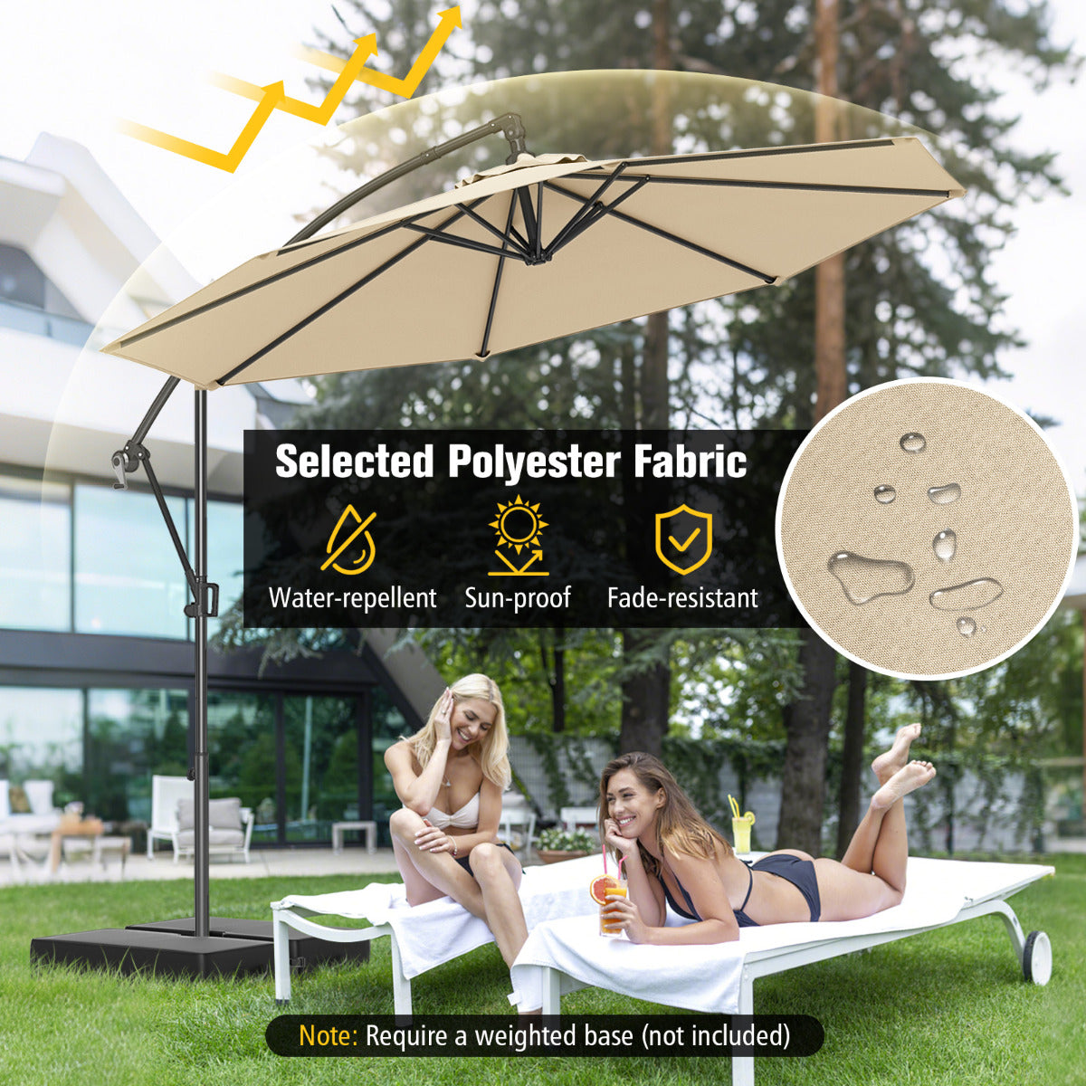 300 cm Offset Hanging Umbrella with Base-Beige