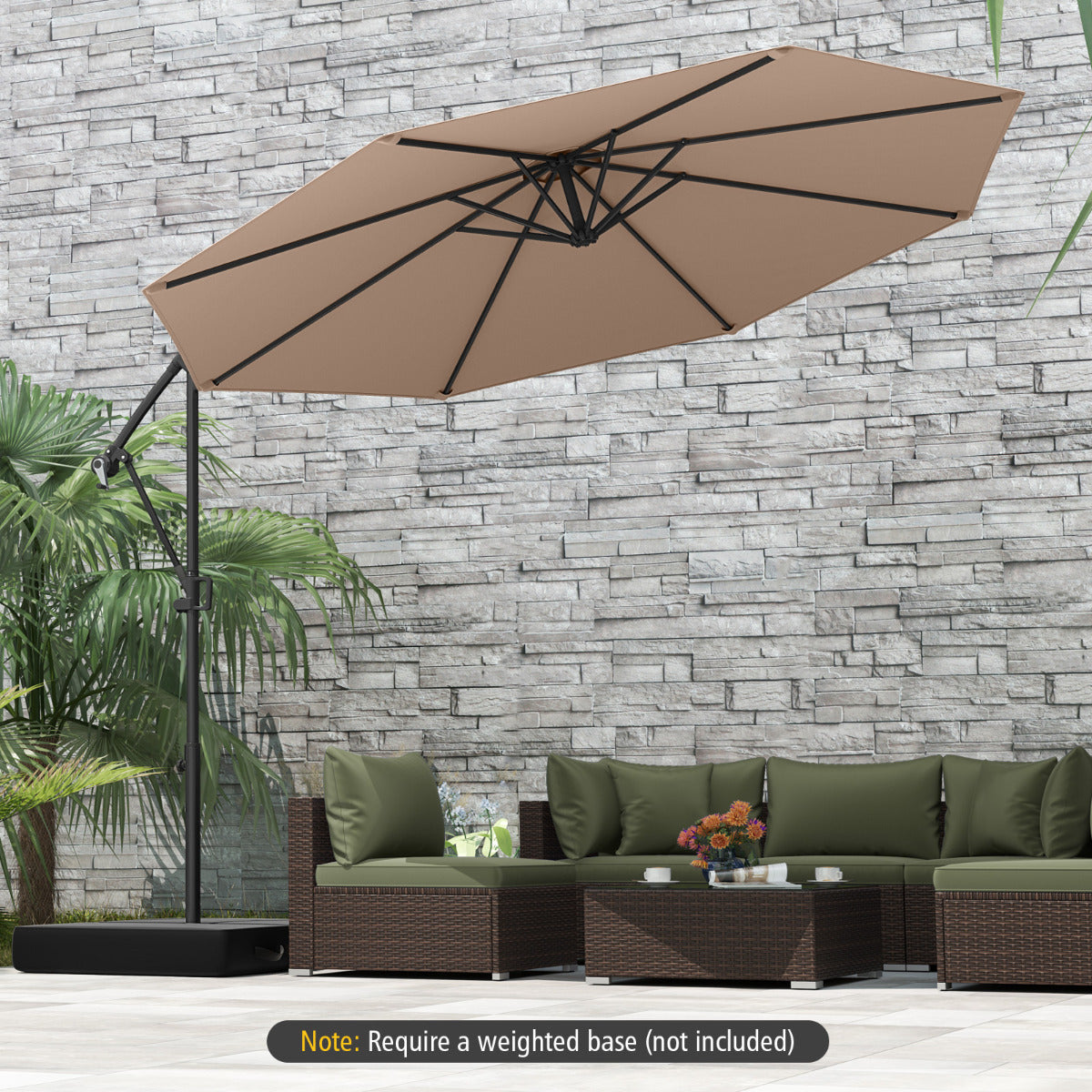 300 cm Offset Hanging Umbrella with Base-Coffee