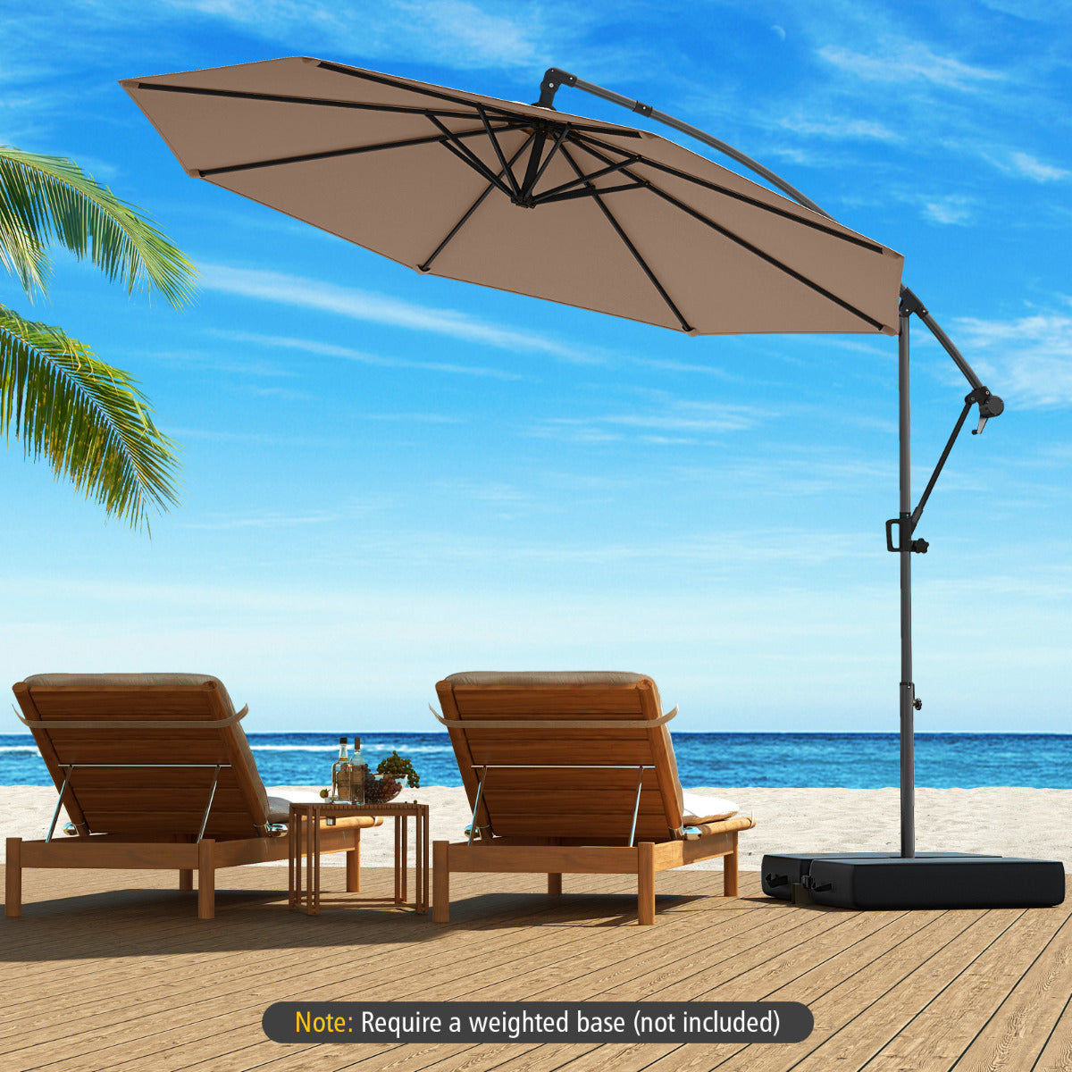 300 cm Offset Hanging Umbrella with Base-Coffee