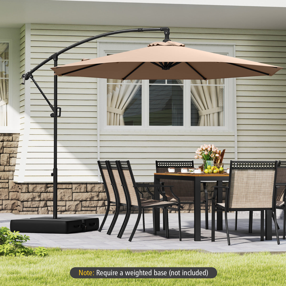 300 cm Offset Hanging Umbrella with Base-Coffee