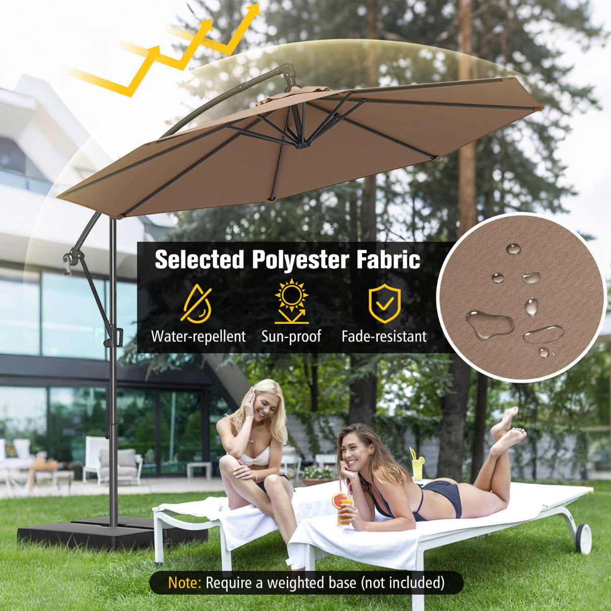300 cm Offset Hanging Umbrella with Base-Coffee